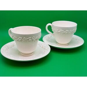 Vintage Wedgwood Queens ware Cream-Colored Teacups & Saucers (Set Of Two)